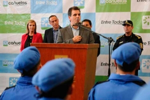El ministro de Seguridad, Cristián Ritondo, durante el egreso de la última camada de agentes de la Policía Local de Cañuelas.